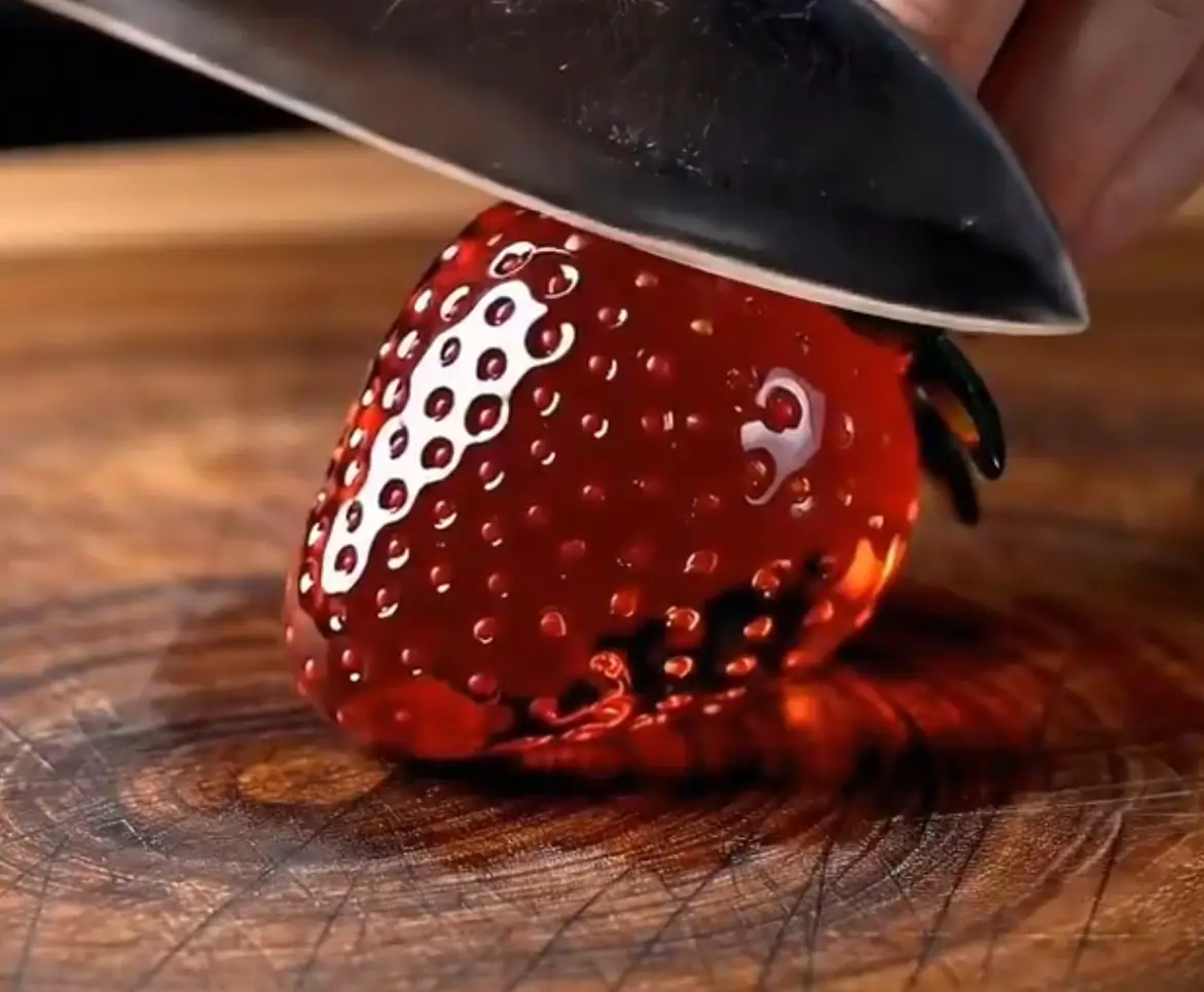 AI cutting glass strawberries